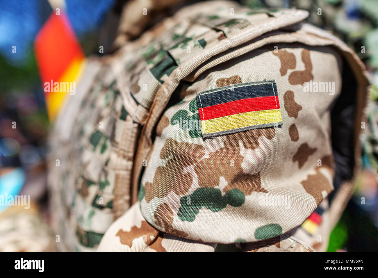 german flag on a german soldier desert uniform Stock Photo