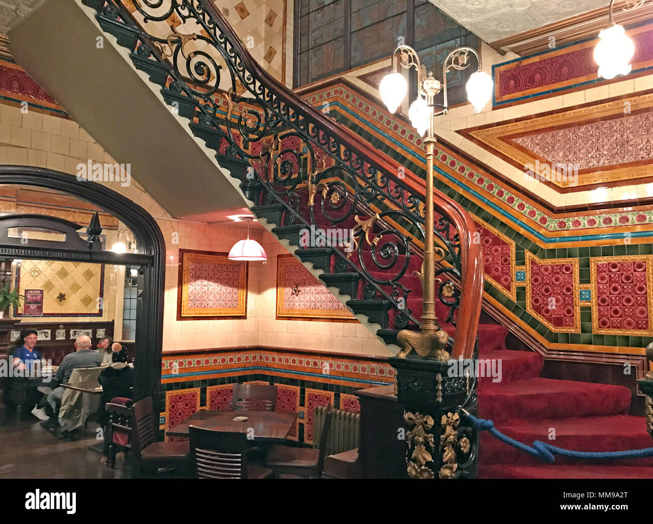 Victorian tile staircase, at the listed building, Bartons Arms, Aston, Birmingham, West Midlands, UK, B6 4UP Stock Photo