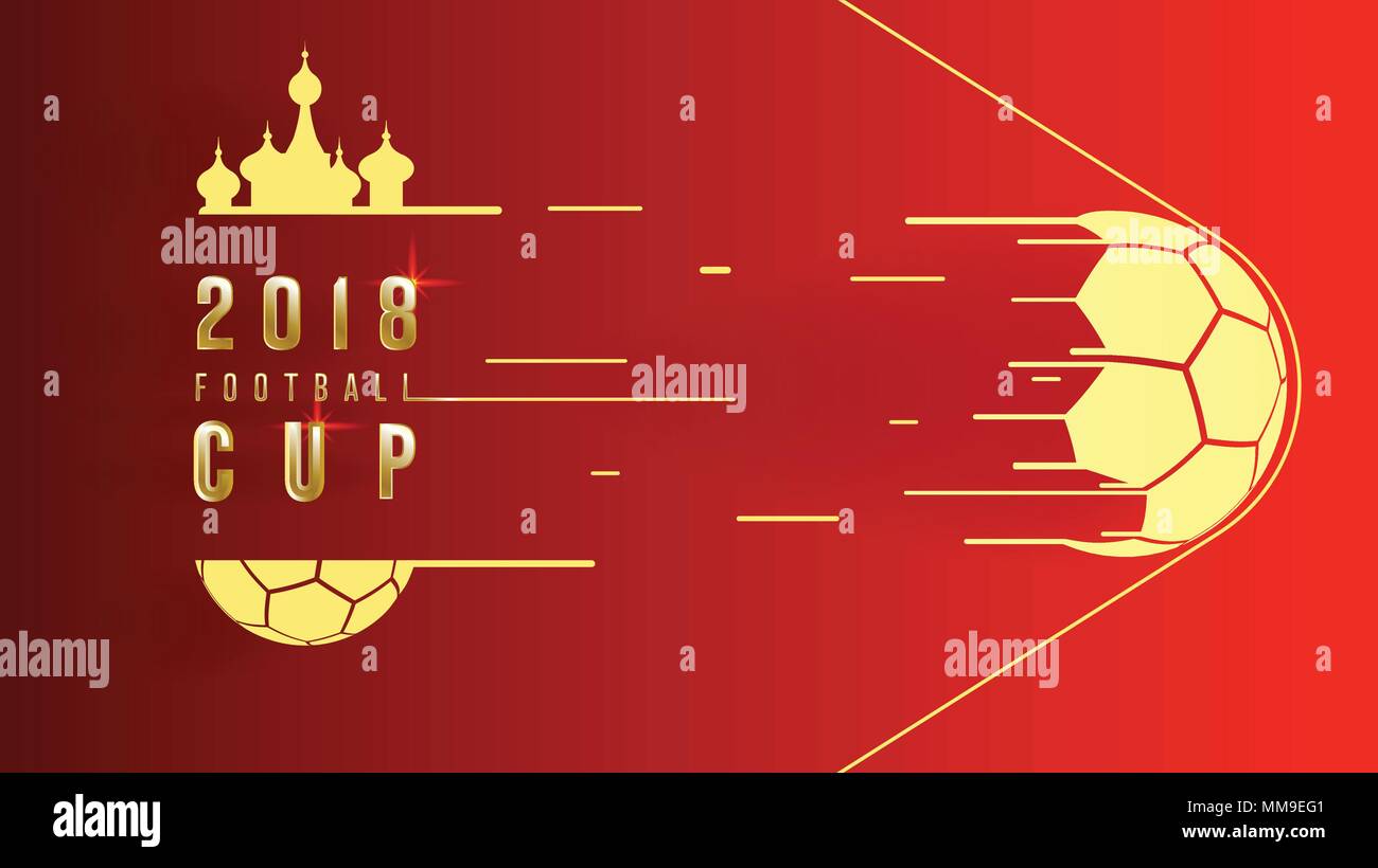 Gold 2018 world championship football cup on red background. Stock Vector