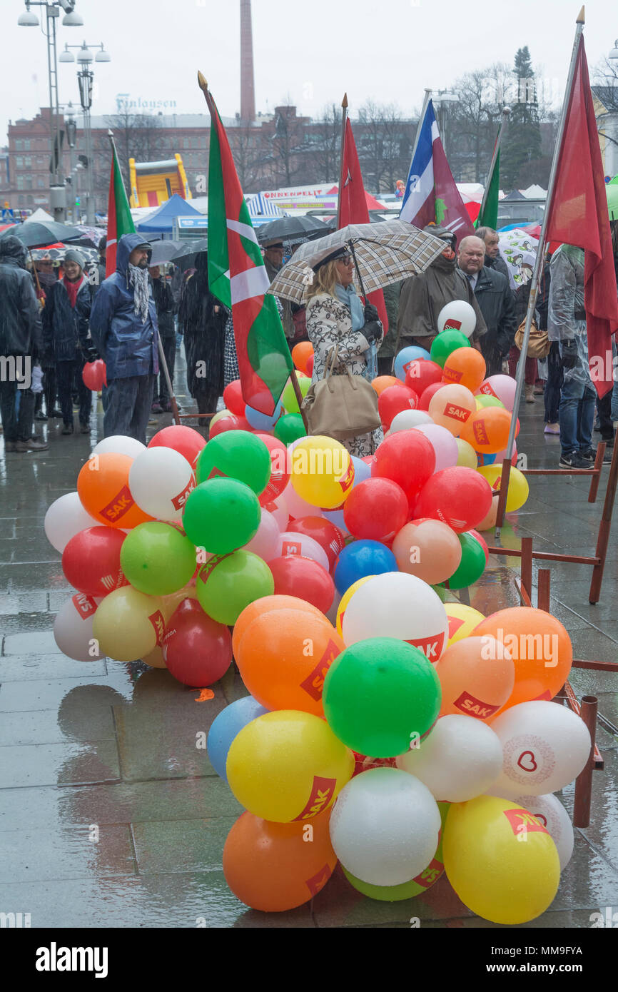 May Day celebration in Tampere Finland 2018 with coloured balloons