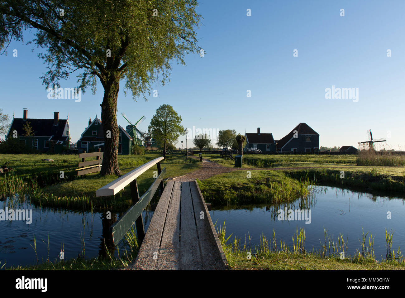 Bridge above a canal in Zaanse Schans, The Netherlands Stock Photo