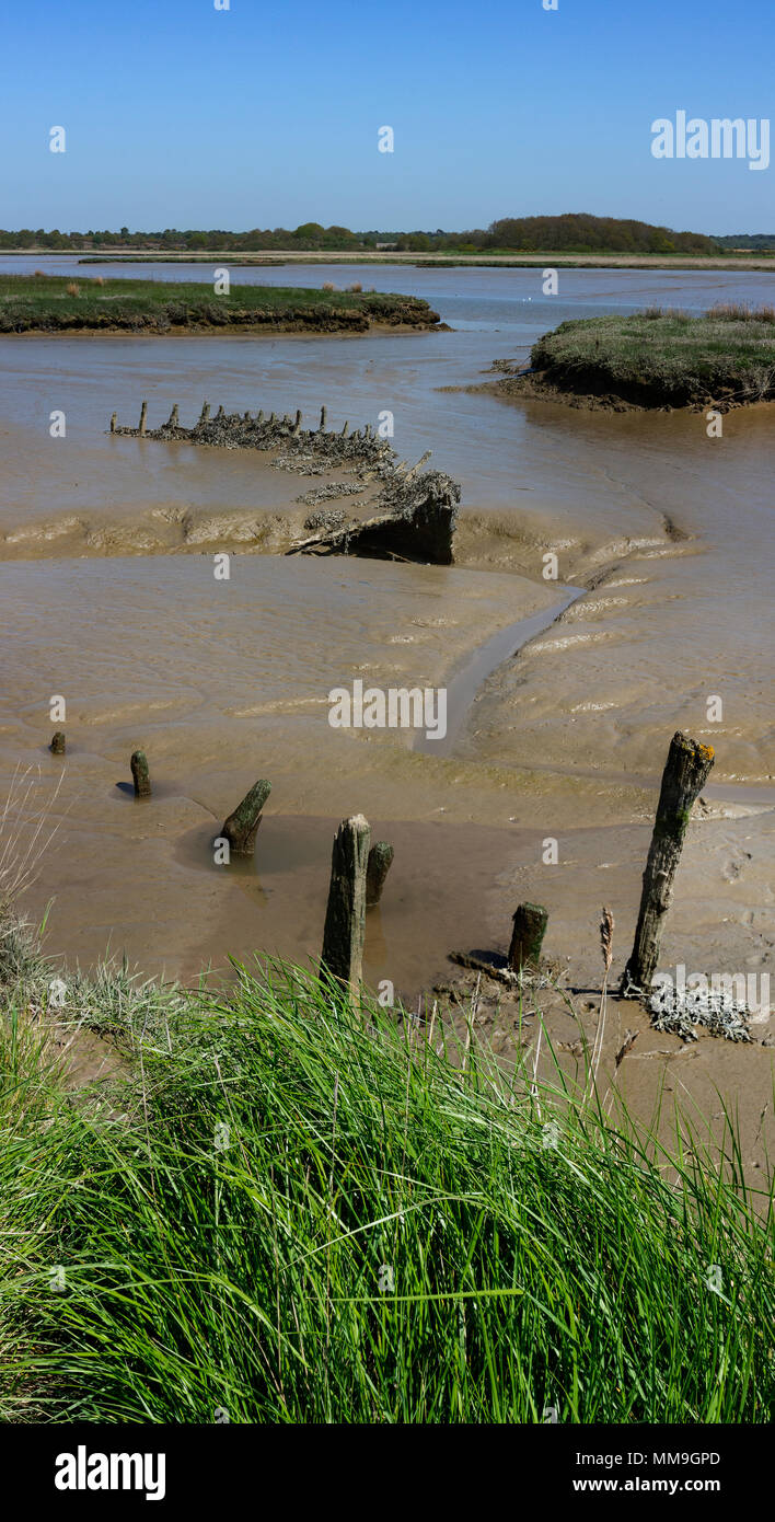 Across Iken marshes and river Alde, Suffolk, England Stock Photo