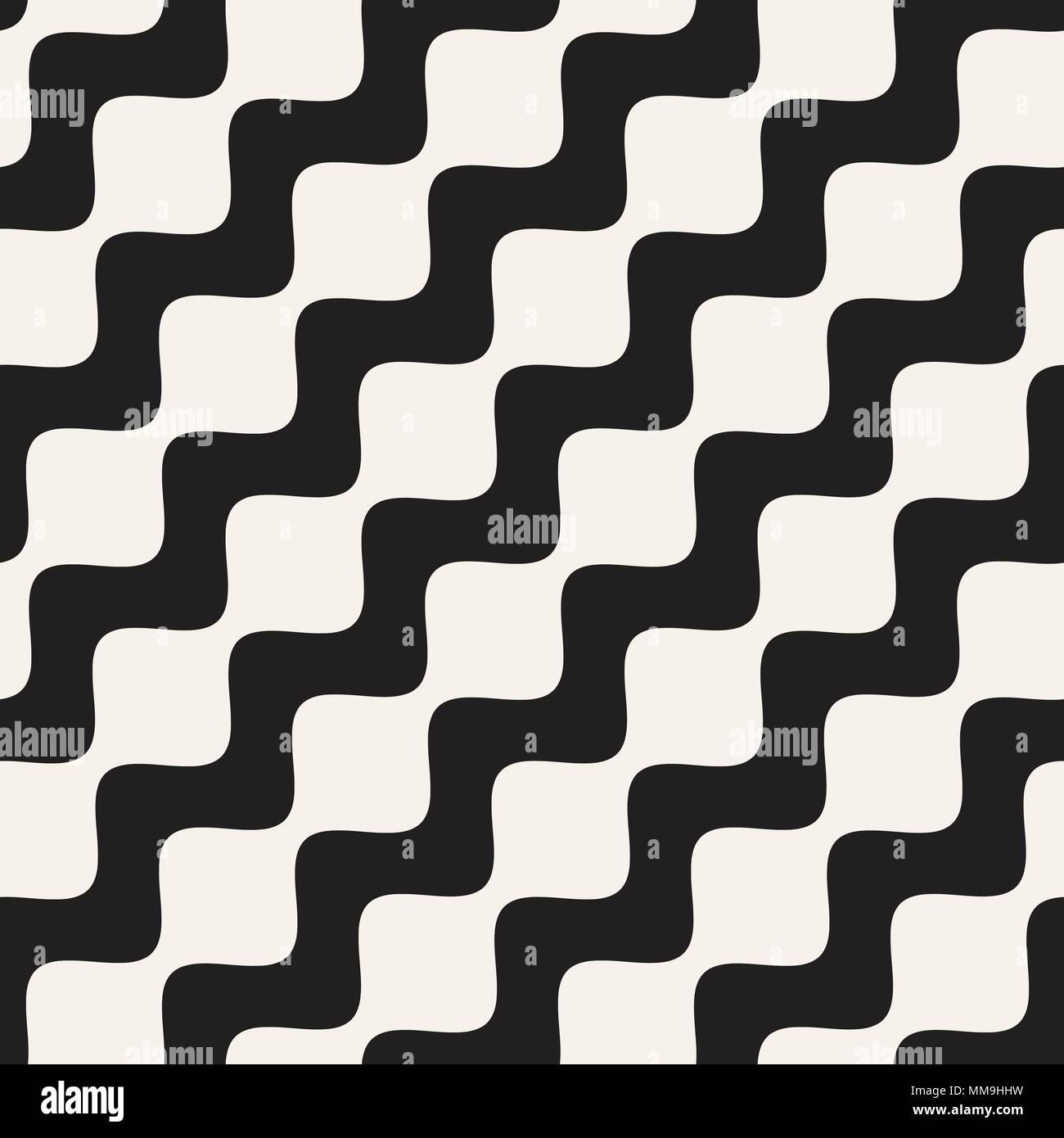 Vector seamless black and white wavy lines pattern. Abstract geometric ...