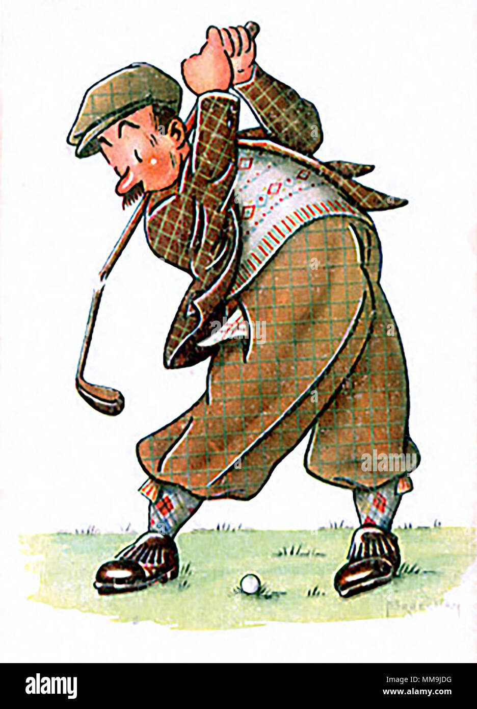 Golfer taking backswing with broken club Stock Photo
