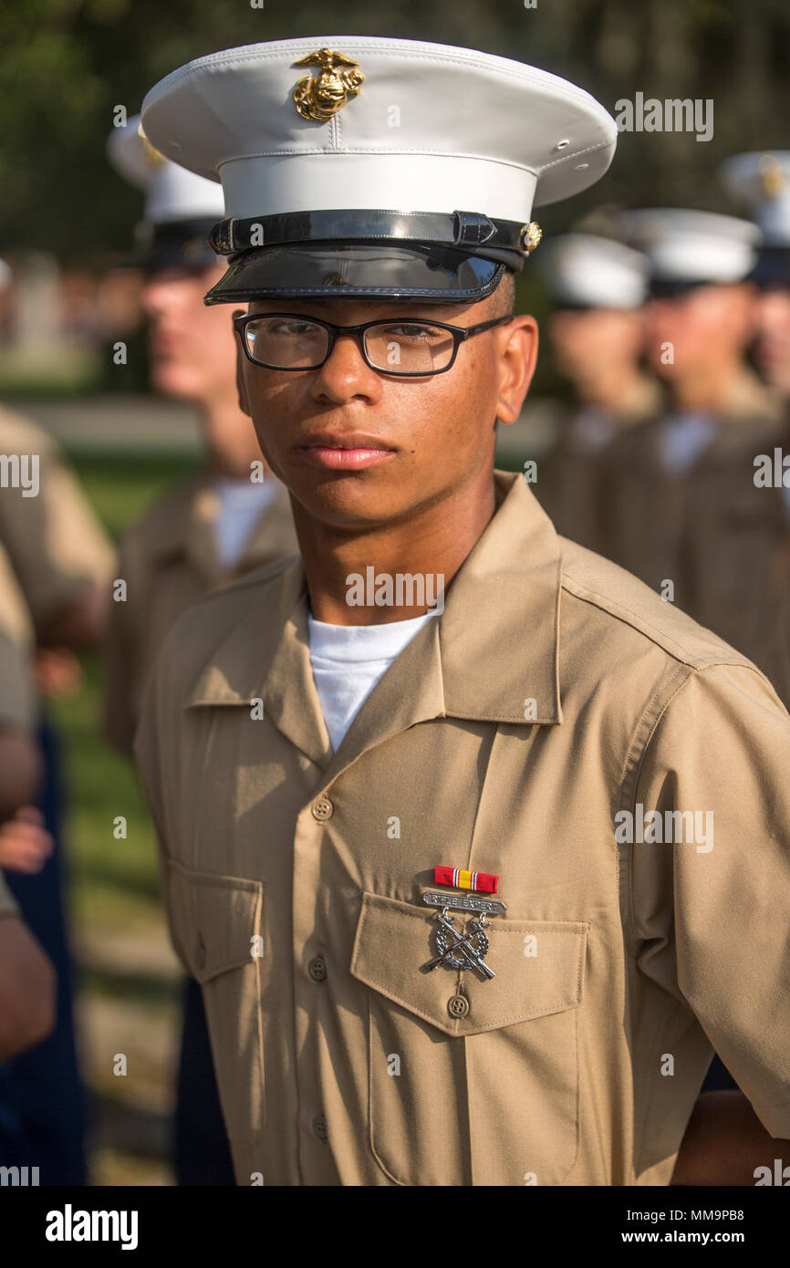U.S. Marine Corps Pfc. Antonio Hogue, with Platoon 1069, Charlie Company,  1st Recruit Training Battalion, earned the company's highest physical  fitness and combat fitness score. Hogue, a native of Sterling Heights,  Mich.,