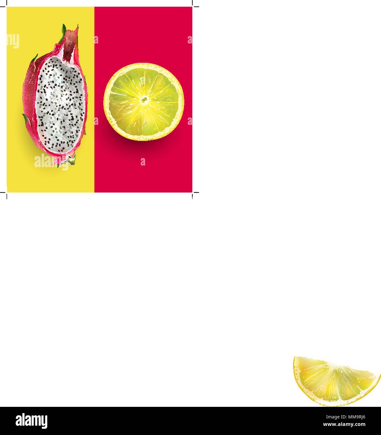 Dragon fruit and lemon. Vector illustration Stock Vector