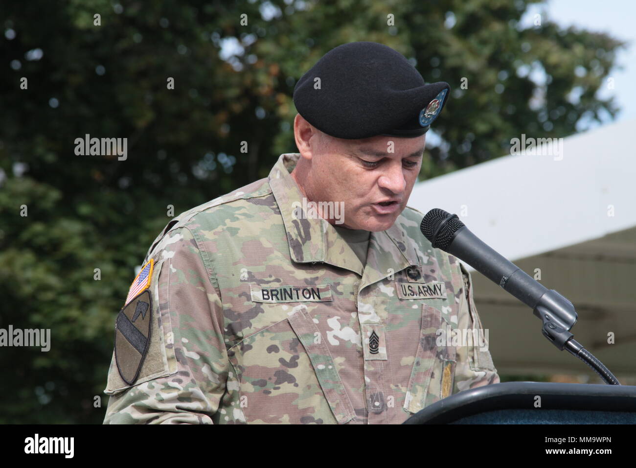 Command Sgt. Maj. Mark Brinton, the outgoing 174th Infantry Brigade command sergeant major