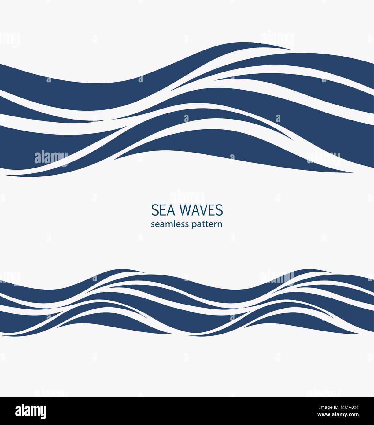Marine seamless pattern with stylized blue waves on a light background. Water Wave abstract design.  Stock Vector