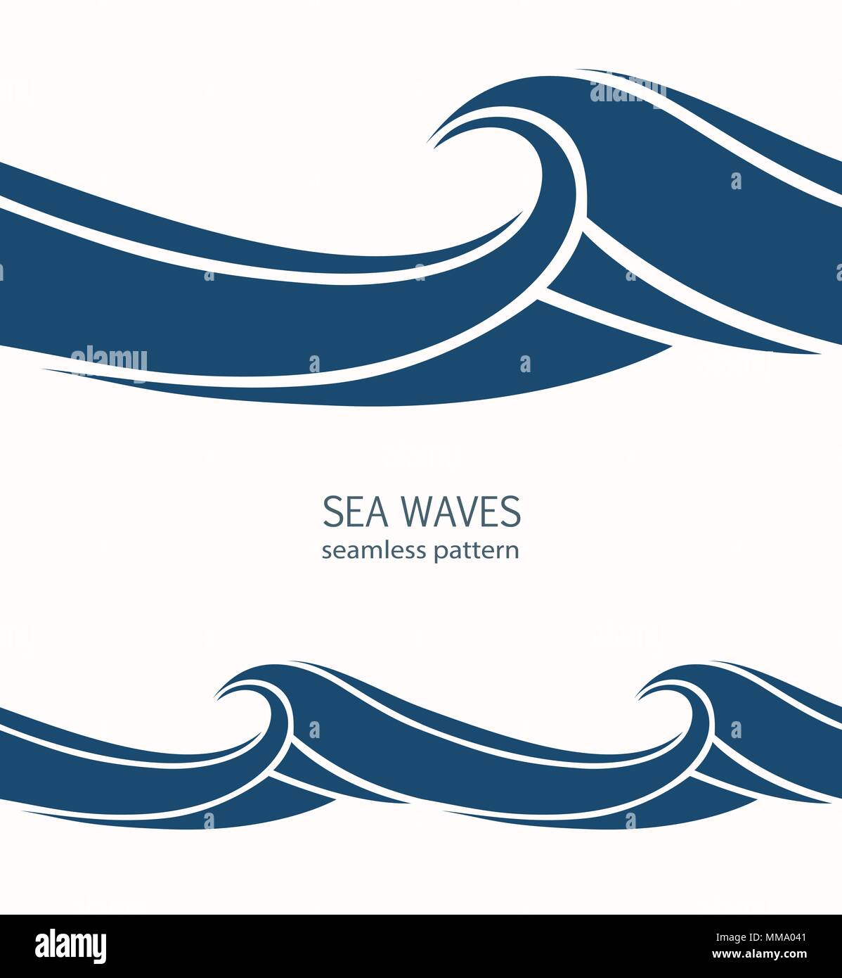 Marine seamless pattern with stylized blue waves on a light background. Water Wave abstract design.  Stock Vector
