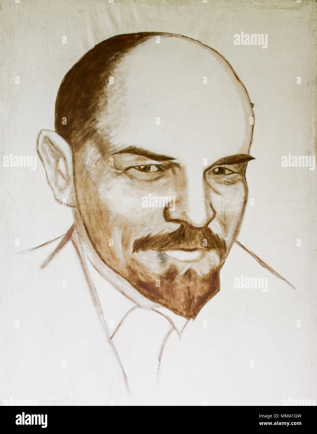 Portrait of Lenin on canvas. Leader of the world proletariat. Stock Photo