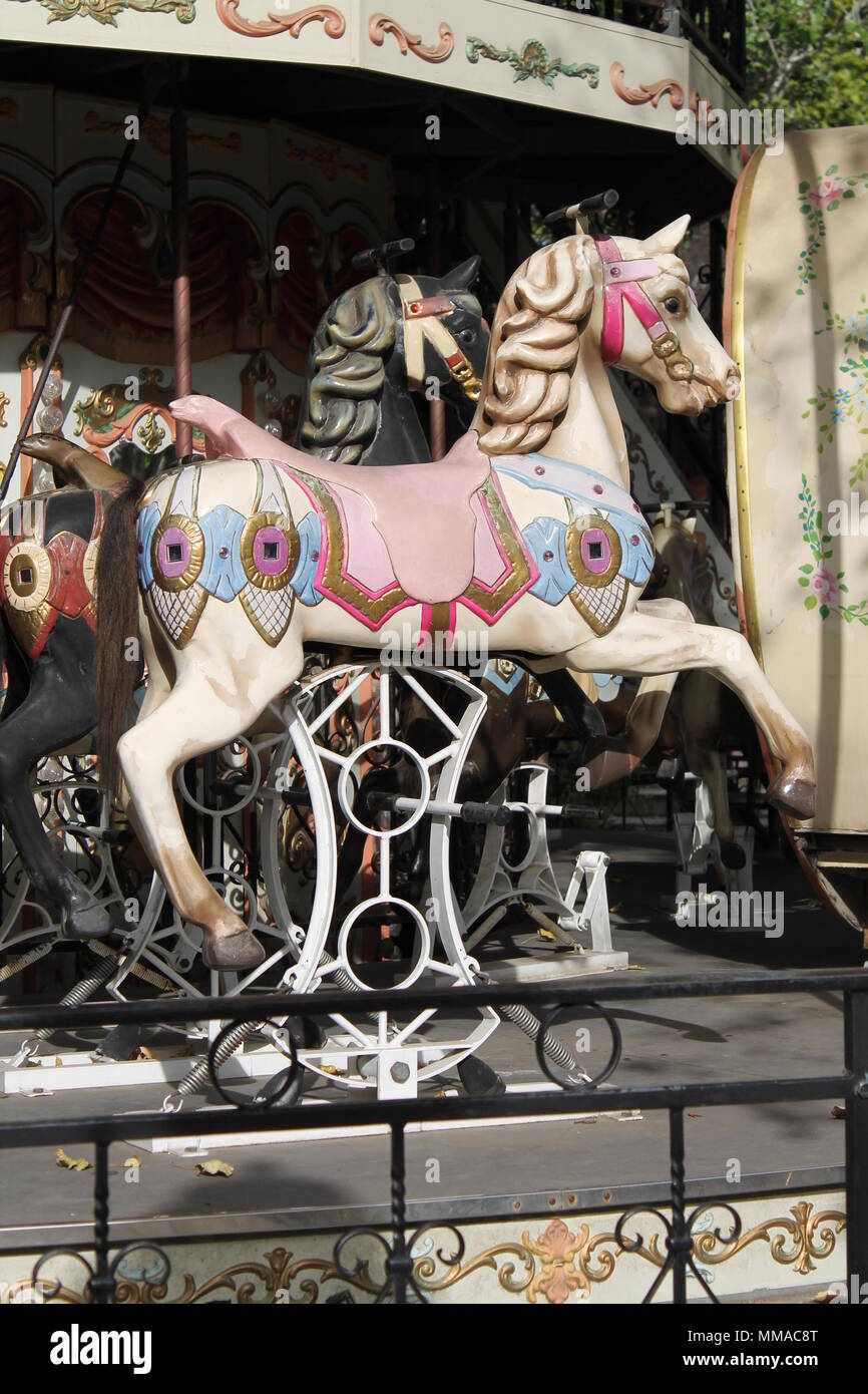 carousel horse in wood Stock Photo