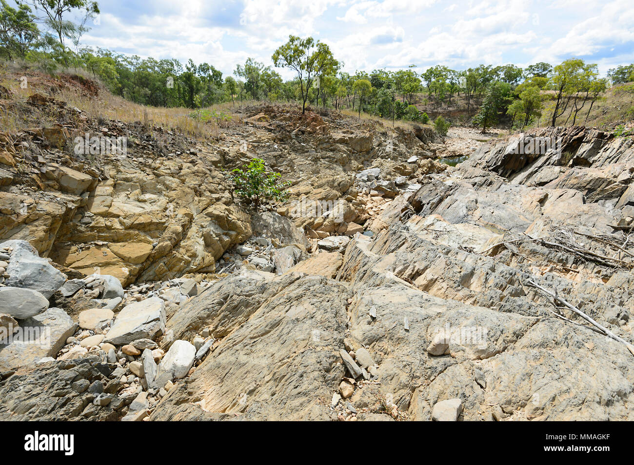 Dry riverbed at Palmer River Goldfield, an old gold mining area, near