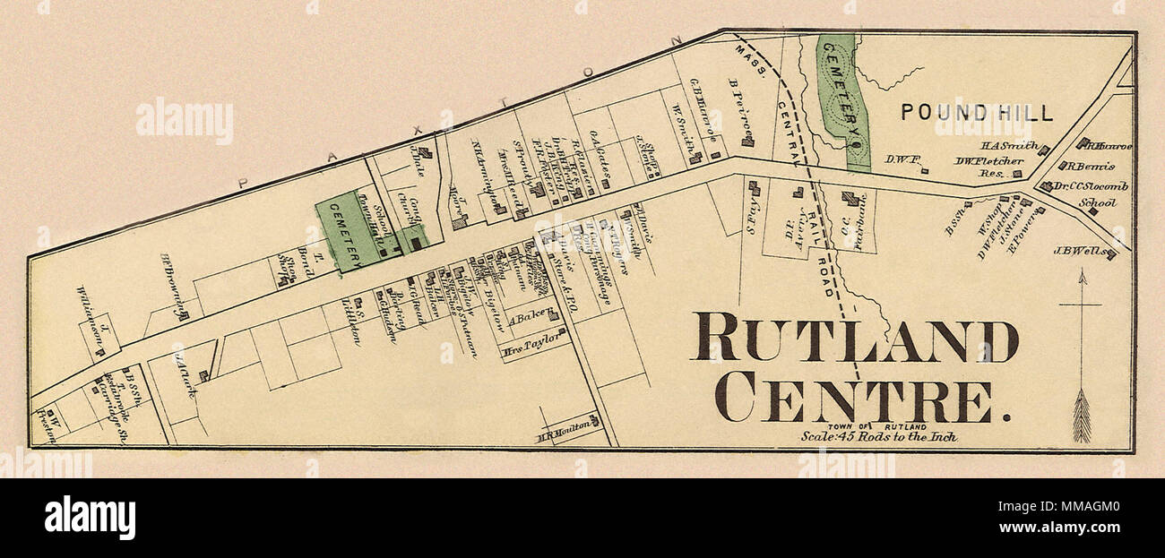 Map of Rutland Center. Rutland. 1870 Stock Photo Alamy