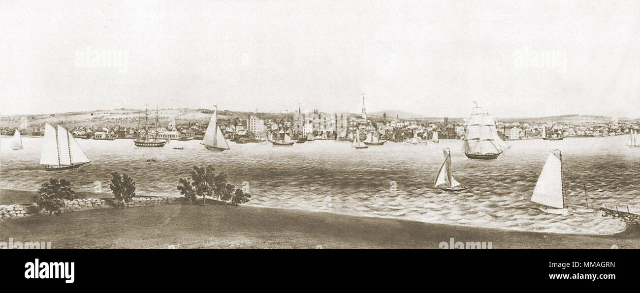 Harbor looking East from Poppasquash. Bristol.  1860 Stock Photo