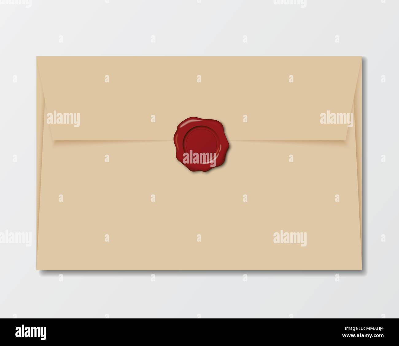Realistic envelope of old paper with wax seal, isolated vector Stock Vector