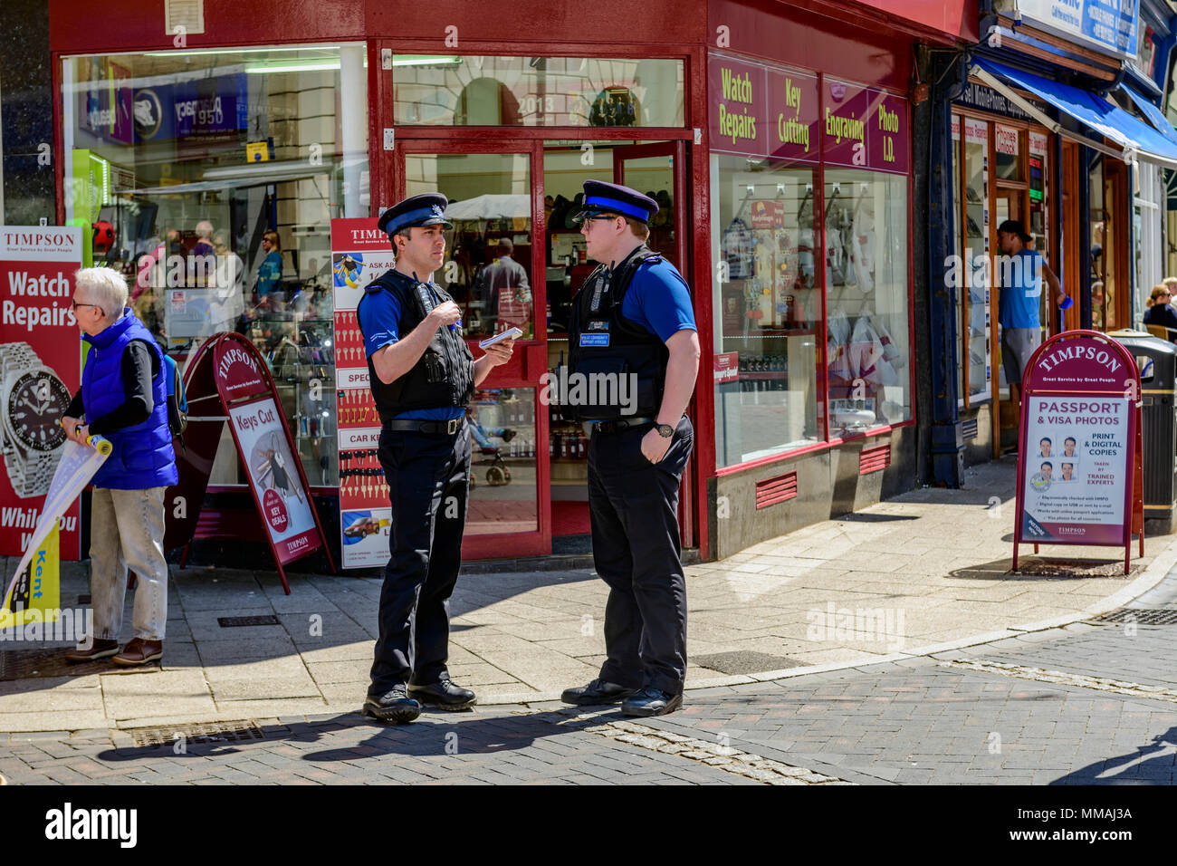 Two police community support officers on the streets of Margate Stock Photo