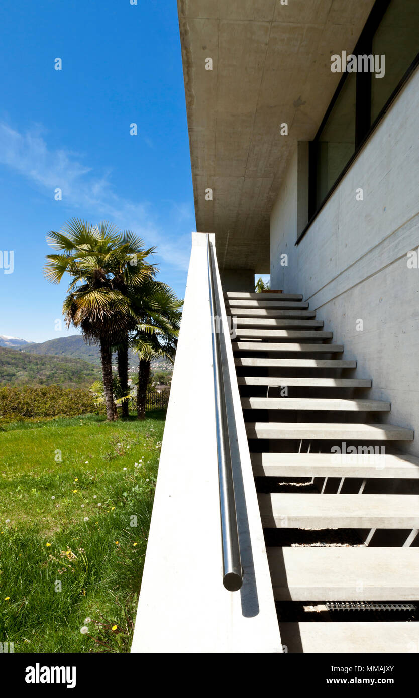 beautiful modern house in cement, outdoor, staircase Stock Photo
