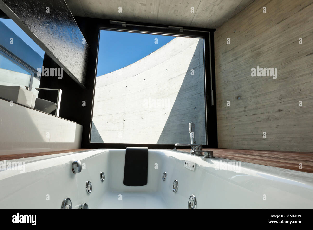 beautiful modern house in cement, interior, bathroom Stock Photo