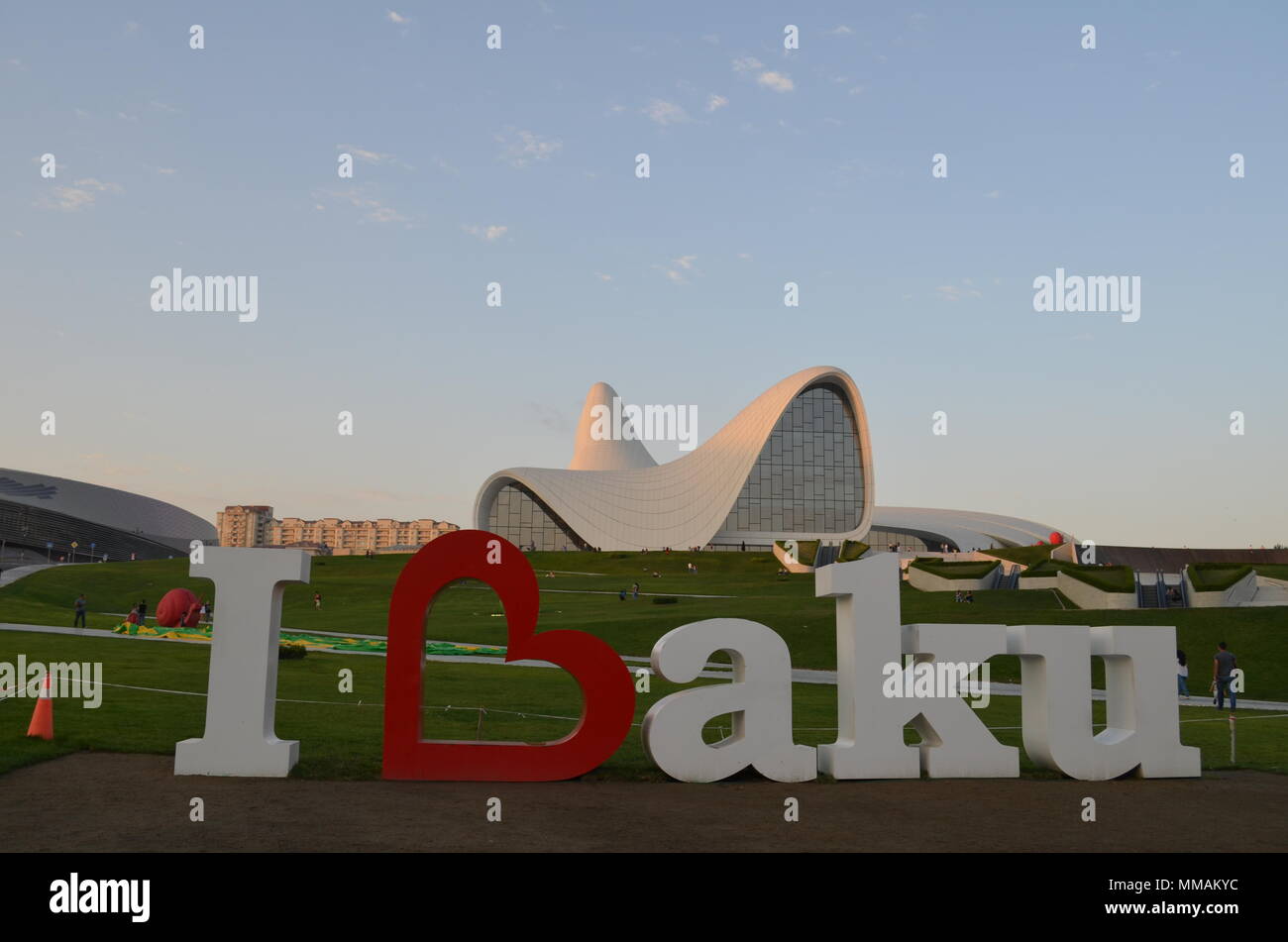 I love Baku. Heydar Aliyev Center in Baku, Azerbaijan. Stock Photo