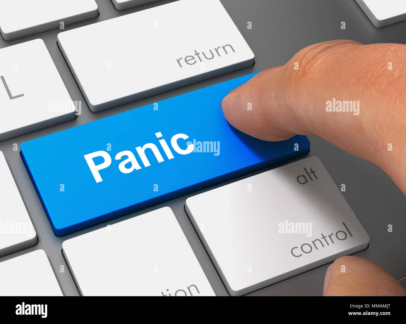 panic pushing keyboard with finger 3d illustration Stock Photo