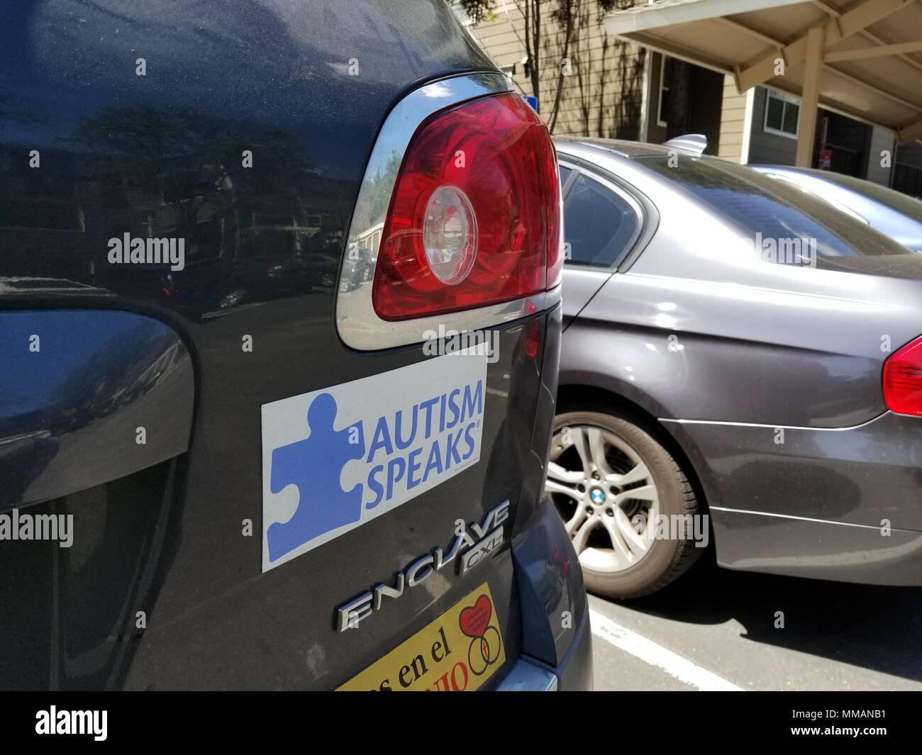 Bumpersticker for autism awareness reading Autism Speaks on the back of