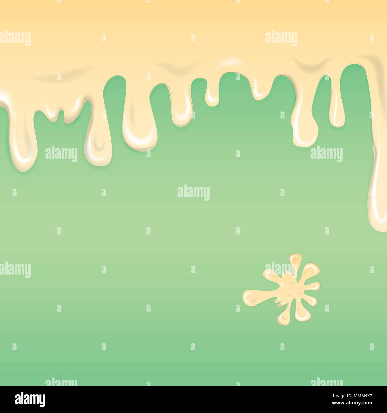 Streak Of Dripping Yellow Ice Cream Or Yogurt On Green Background Stock 