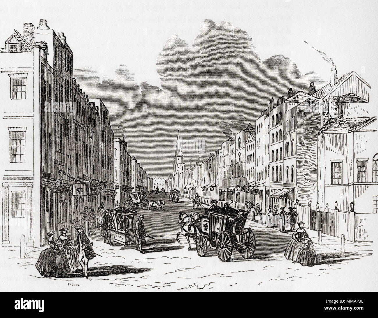 Pall Mall, City of Westminster, London, England seen here c.1740.  From Old England: A Pictorial Museum, published 1847. Stock Photo