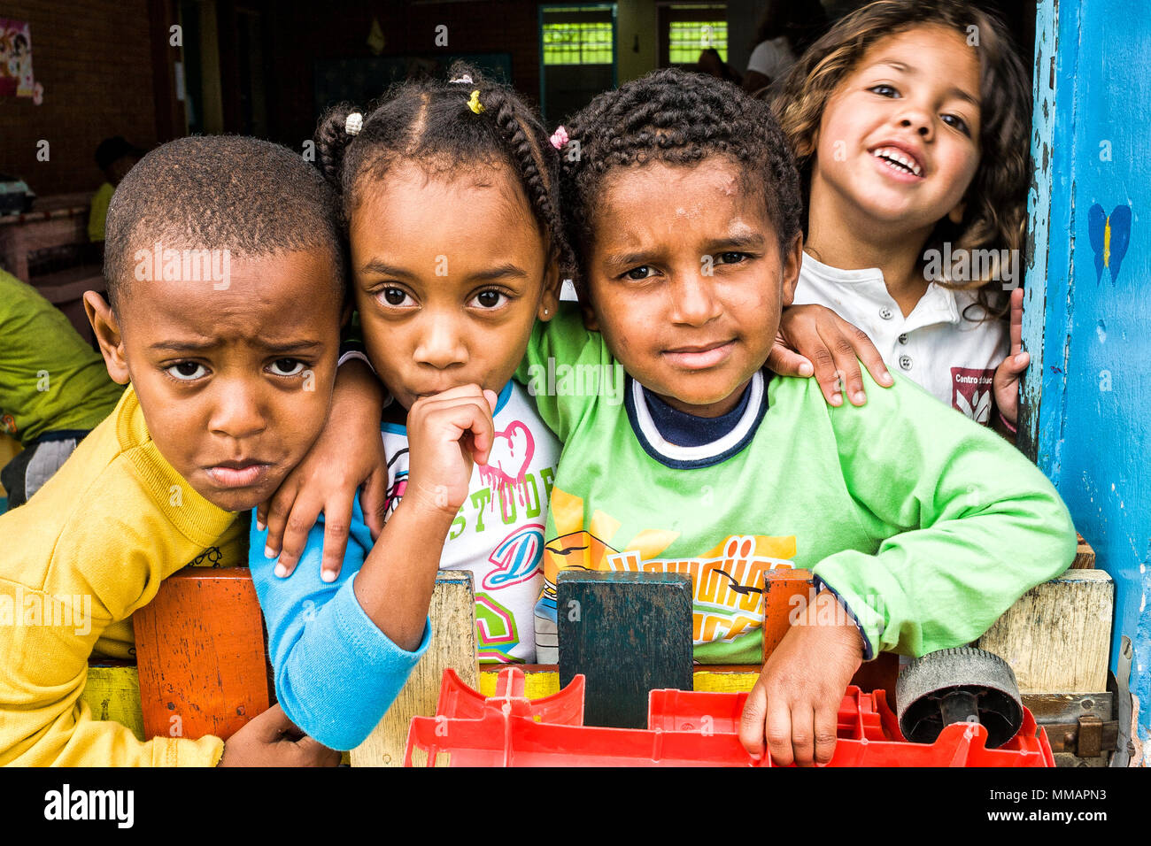 Group of children in a nursery in a poor community in Southern Brazil. Florianopolis, Santa Catarina, Brazil. Stock Photo