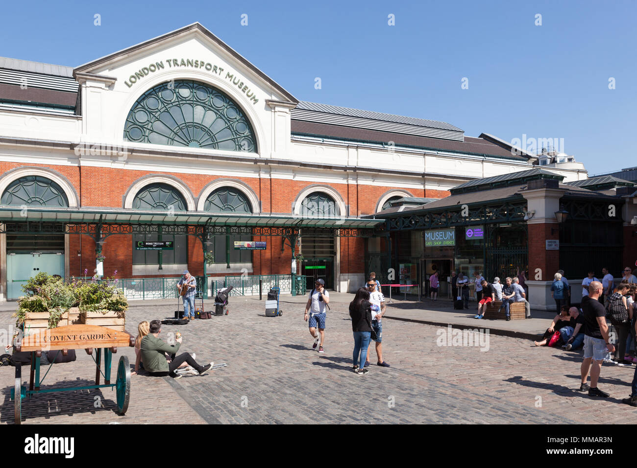 Outside view of the London Transport Museum in Covent Garden on a sunny day. Stock Photo