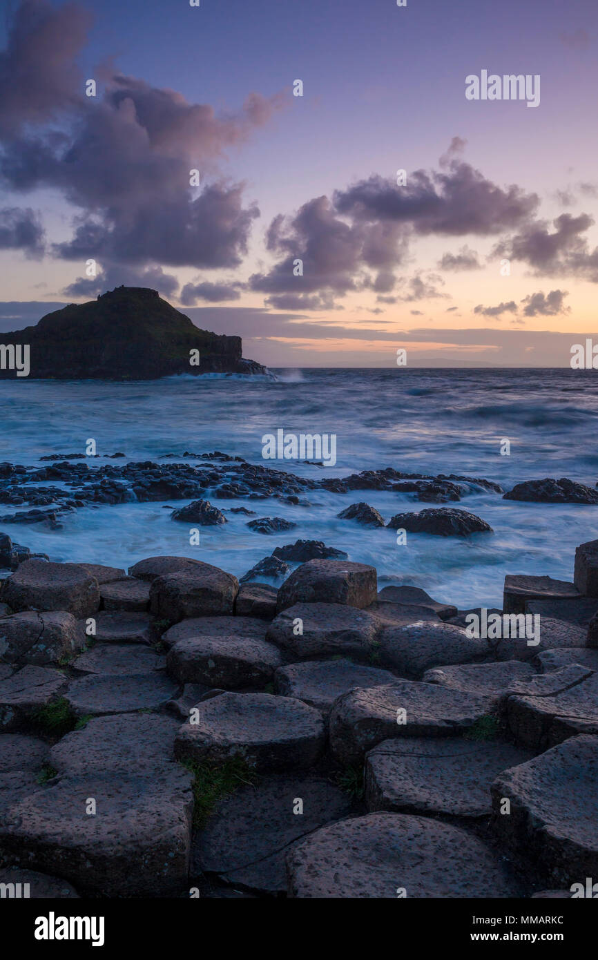 Sunset over the Giant's Causeway, County Antrim, Northern Ireland Stock Photo