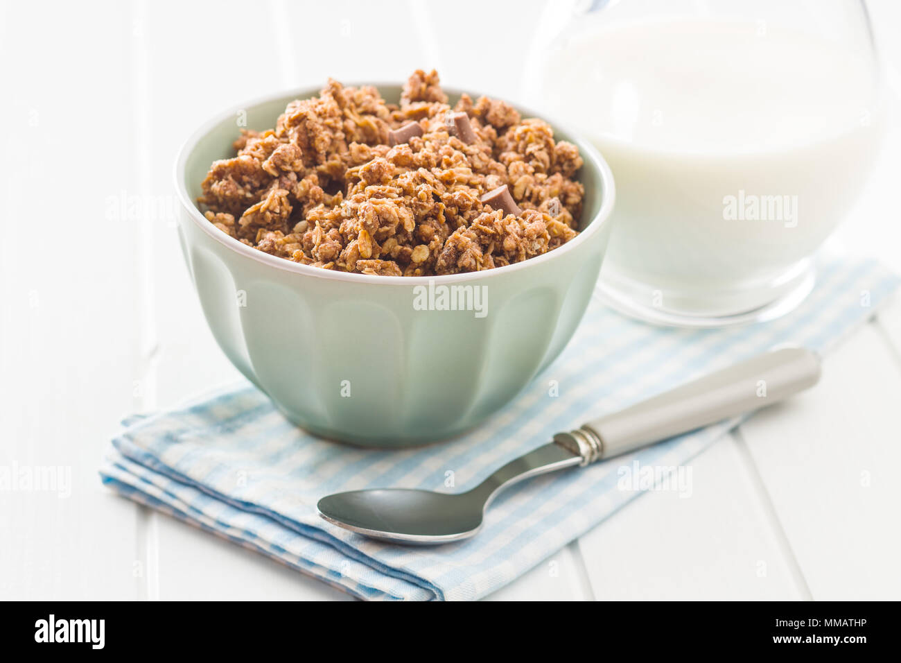 The chocolate granola breakfast cereals in bowl Stock Photo Alamy
