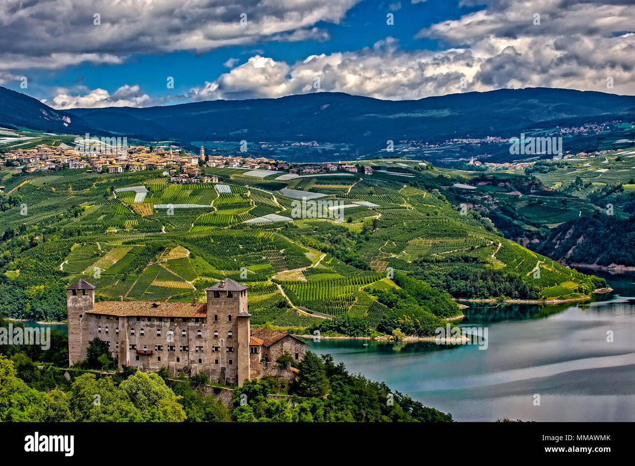 Italy Trentino Cles Castle and lake Stock Photo