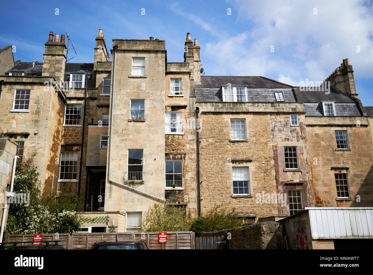 rear of old georgian townhouses in Bath showing extensions and additions through the years England UK Stock Photo