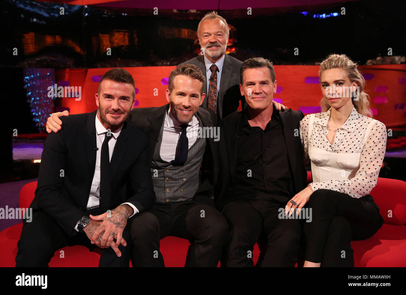 Host Graham Norton With Seated Left To Right David Beckham Ryan Reynolds Josh Brolin And 