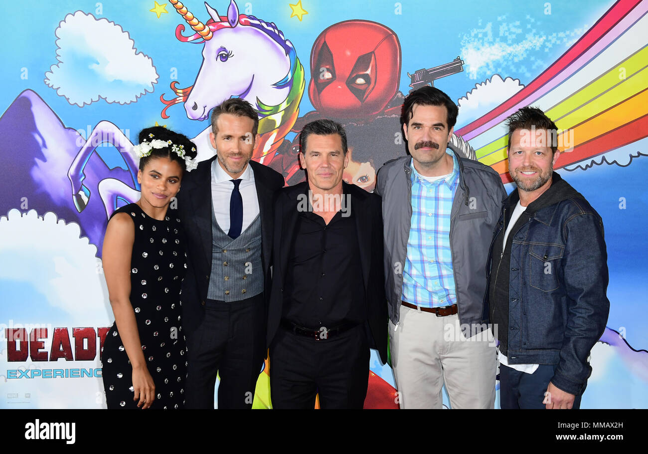 Zazie Beetz, Ryan Reynolds, Josh Brolin, Rob Delaney and director David  Leitch attending a photocall for Deadpool 2, held at the Empire Casino in  Leicester Square, London. Picture date: Thursday 10th May,