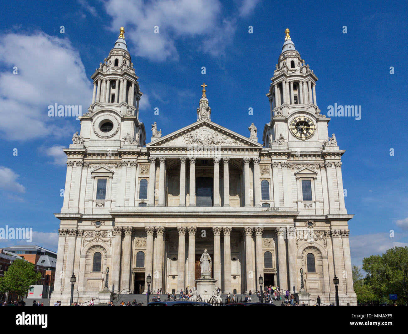 The front of St Paul's Cathedral, a distinctive London landmark, designed by British architect Christopher Wren and inaugurated in 1710.  The original Stock Photo