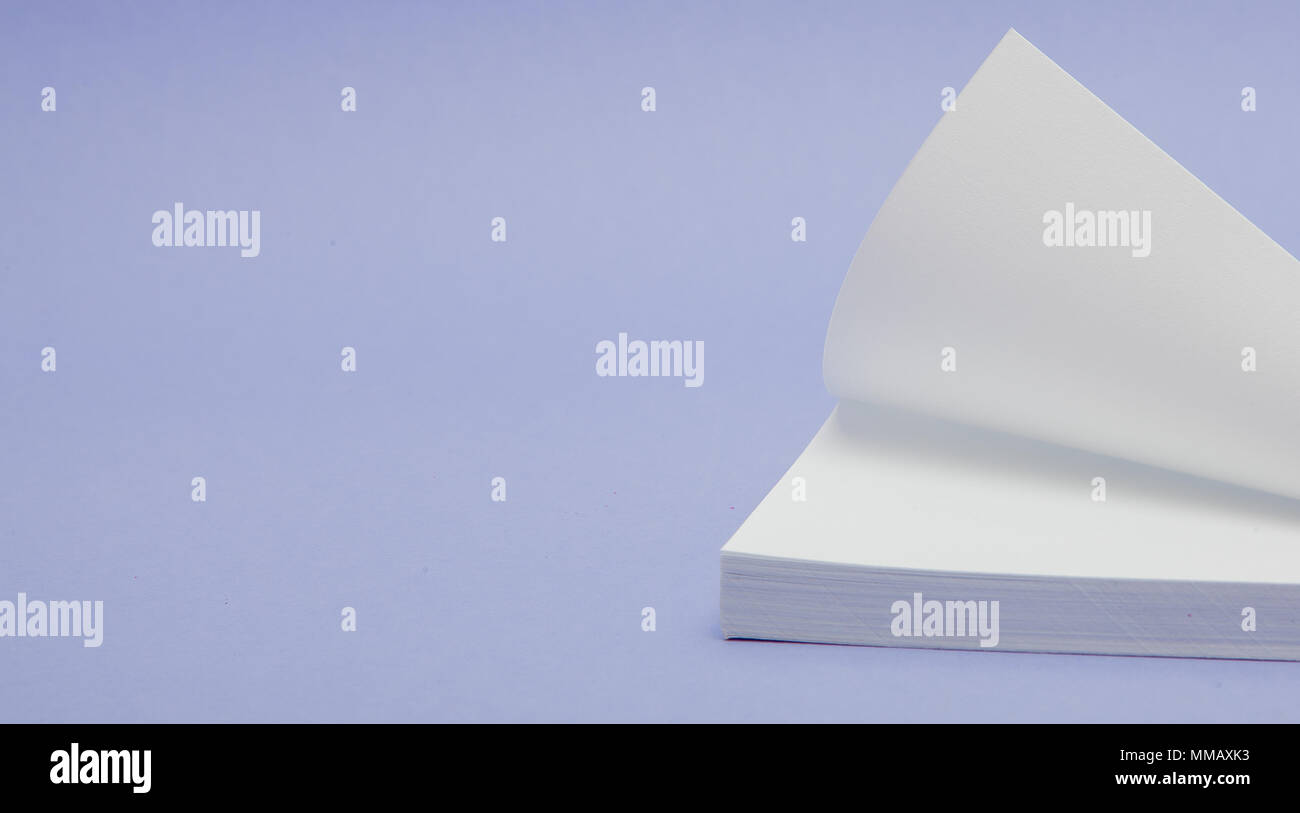 Blank note papers label with clip on purple background. Stock Photo