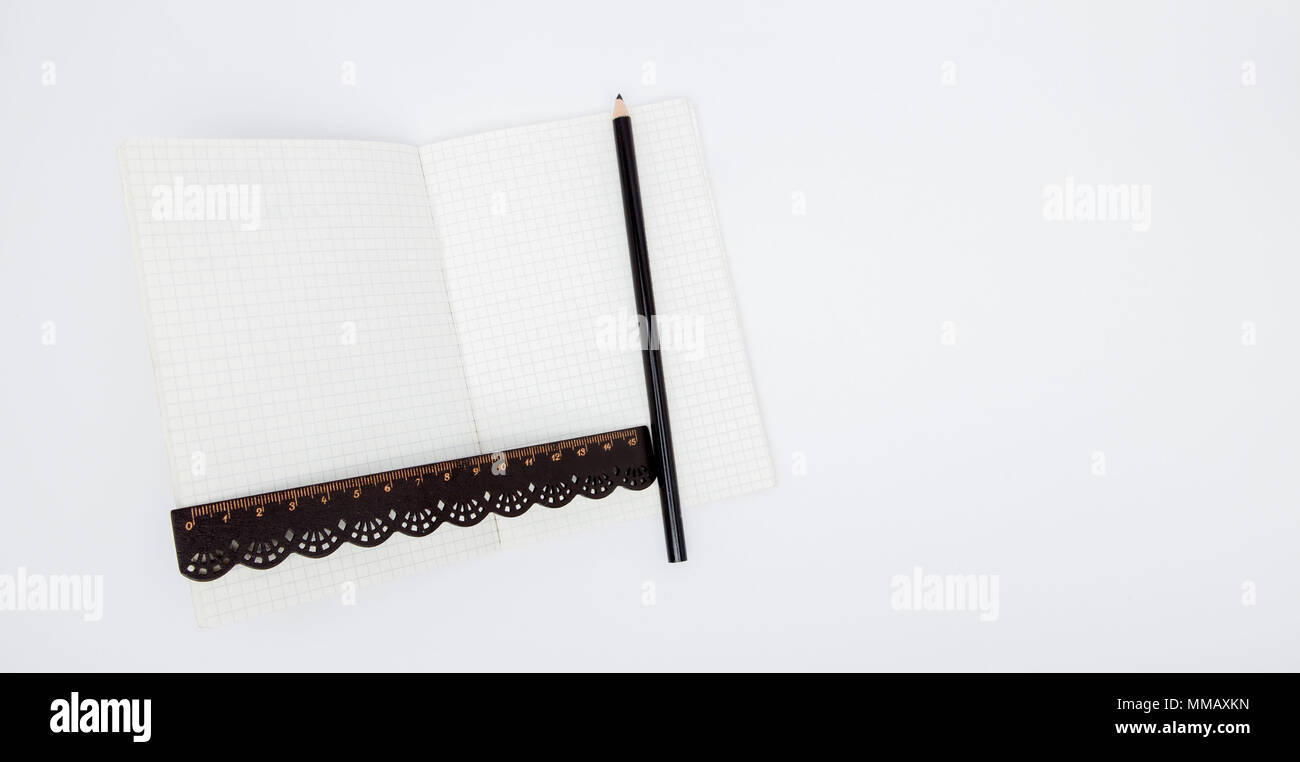 Pencil And Ruler On Notebook. Pencil and ruler on notebook with copy ...