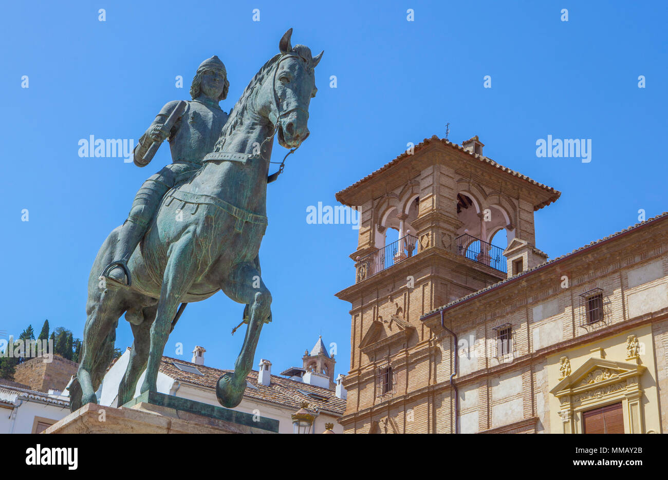 Antequera, Spain - July 14th, 2017: Equestrian Statue of Ferdinand I, King of Aragon, Antequera, Andalusia, Spain Stock Photo