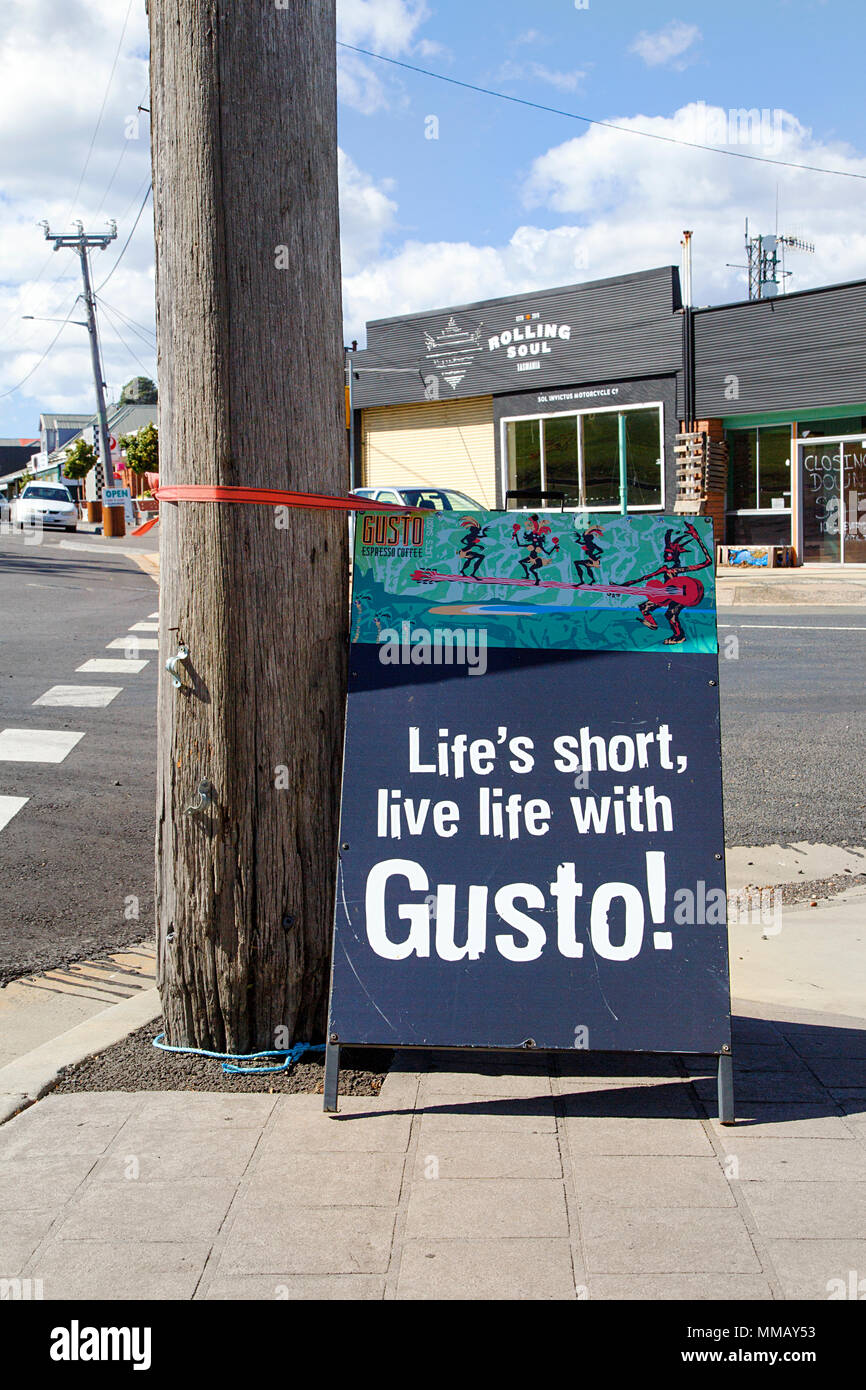 Tasmania, Australia: March 30, 2018: Inspirational quotation written on a billboard on the roadside. Stock Photo