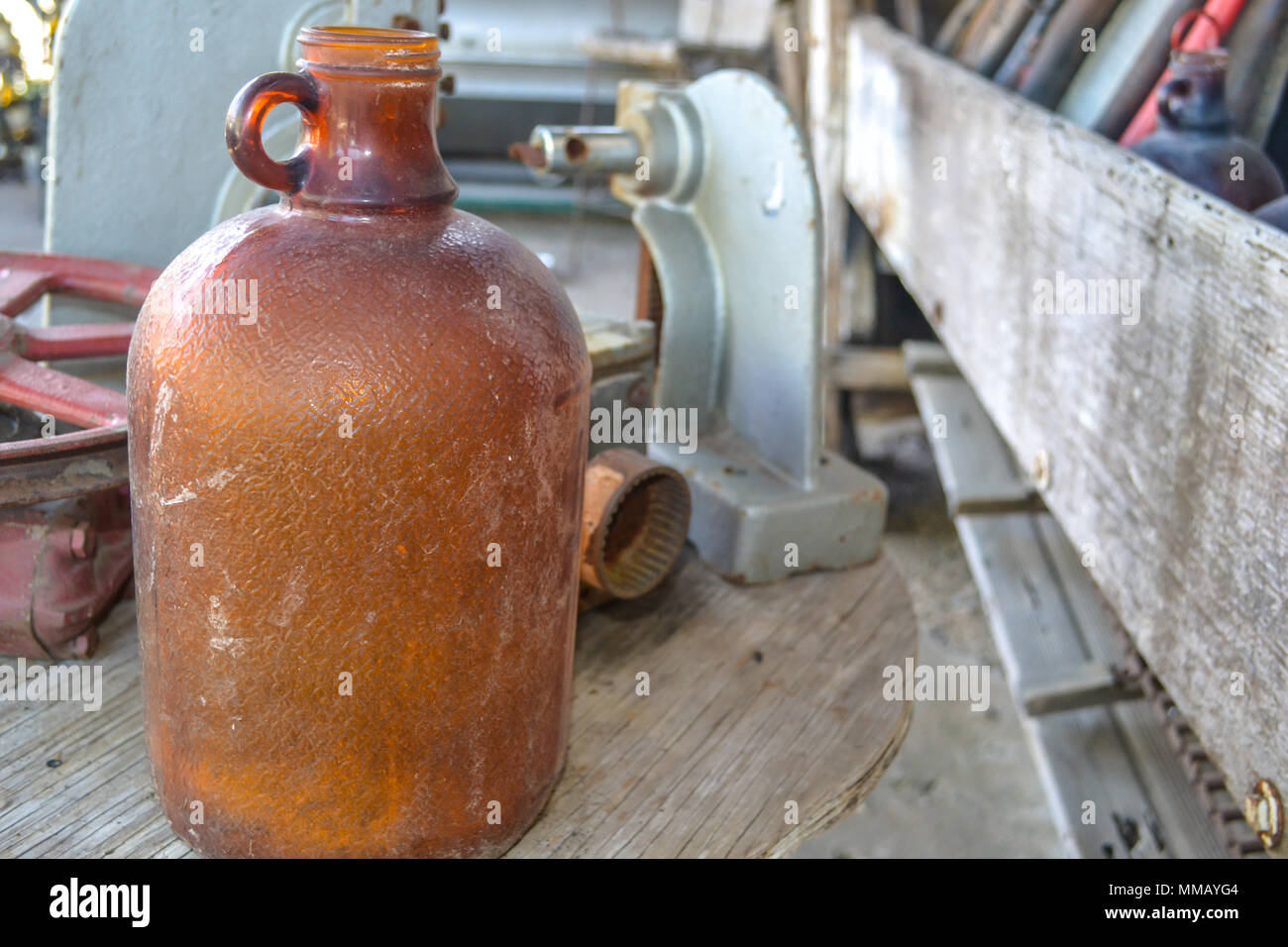 Rancho Bernardo - California's Oldest Working Winery. Vintage scenes from rusted farm equipment to wind mills spinning lazily in the breeze. Flowers Stock Photo