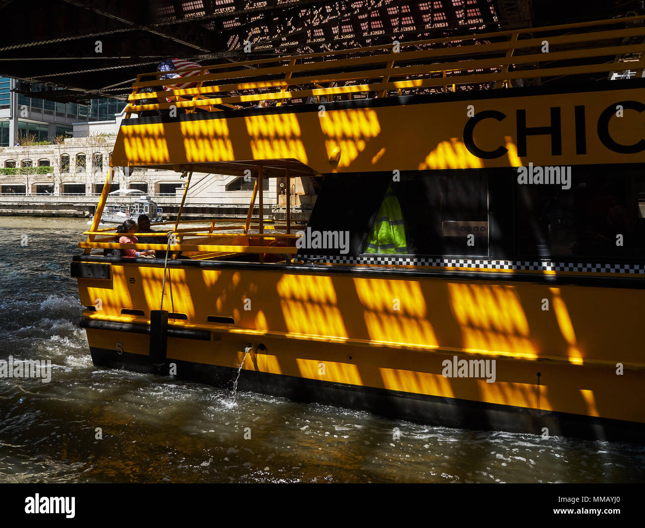 Chicago water taxi on the Chicago River Stock Photo