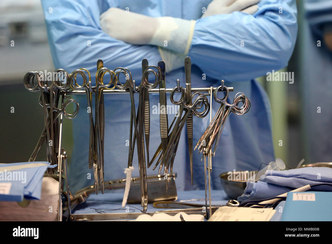 Operating theater. Cardiac surgery. Surgical instruments. Stock Photo