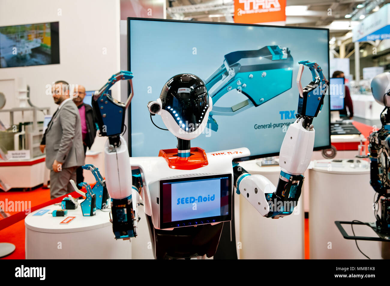 Hannover, Germany - April, 2018: Robot at the booth of THK on Messe fair in Hannover, Germany Stock Photo