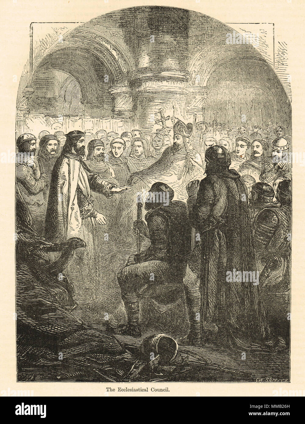 The ecclesiastical council called by Archbishop of Canterbury Dunstan, Circa 960 AD Stock Photo