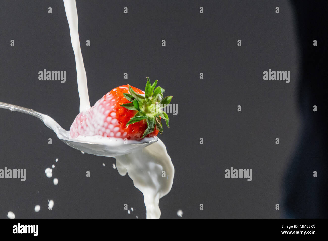 Strawberry with milk. Splash photography Stock Photo