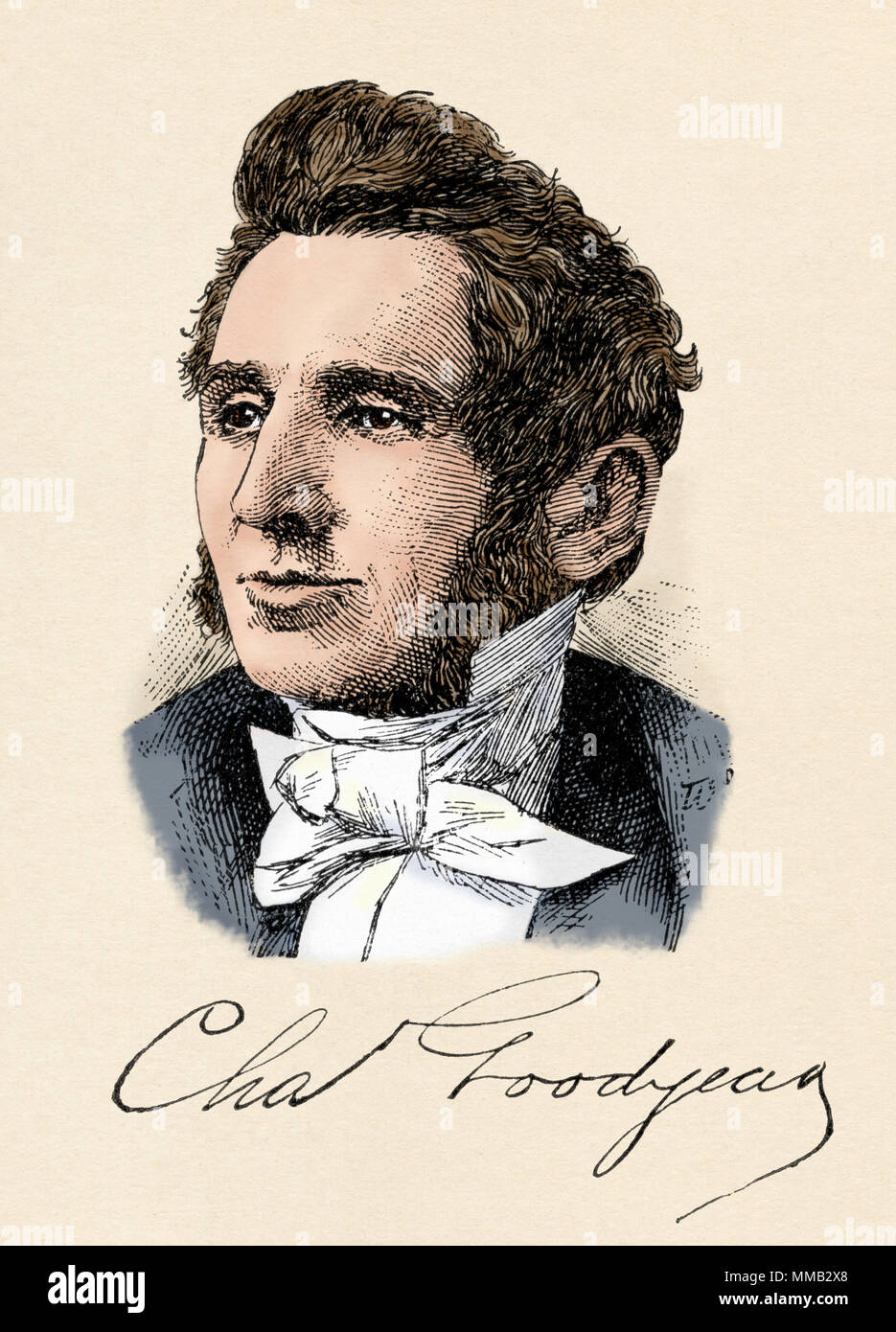 Charles Goodyear, inventor of vulcanization process. Digitally colored woodcut Stock Photo