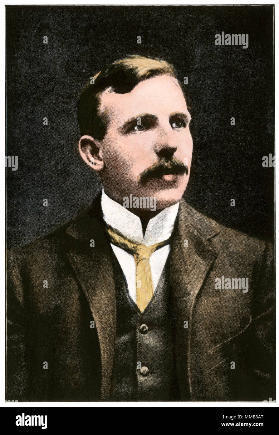 Ernest Rutherford, Nobel Prize winner in Chemistry, 1908. Hand-colored halftone of a photograph Stock Photo