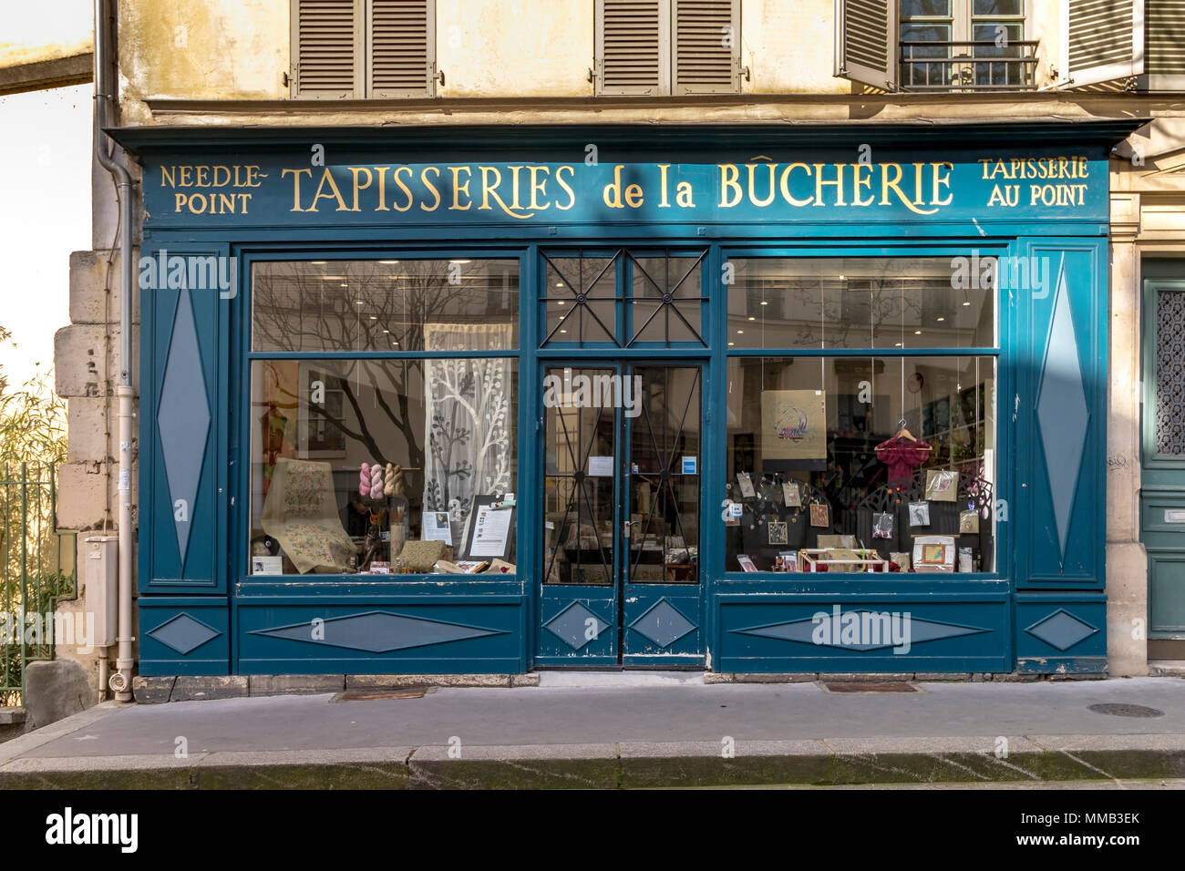 Needlepoint shop Tapisseries de la Bucherie ,Rue du Haut Pavé,Paris ,France Stock Photo
