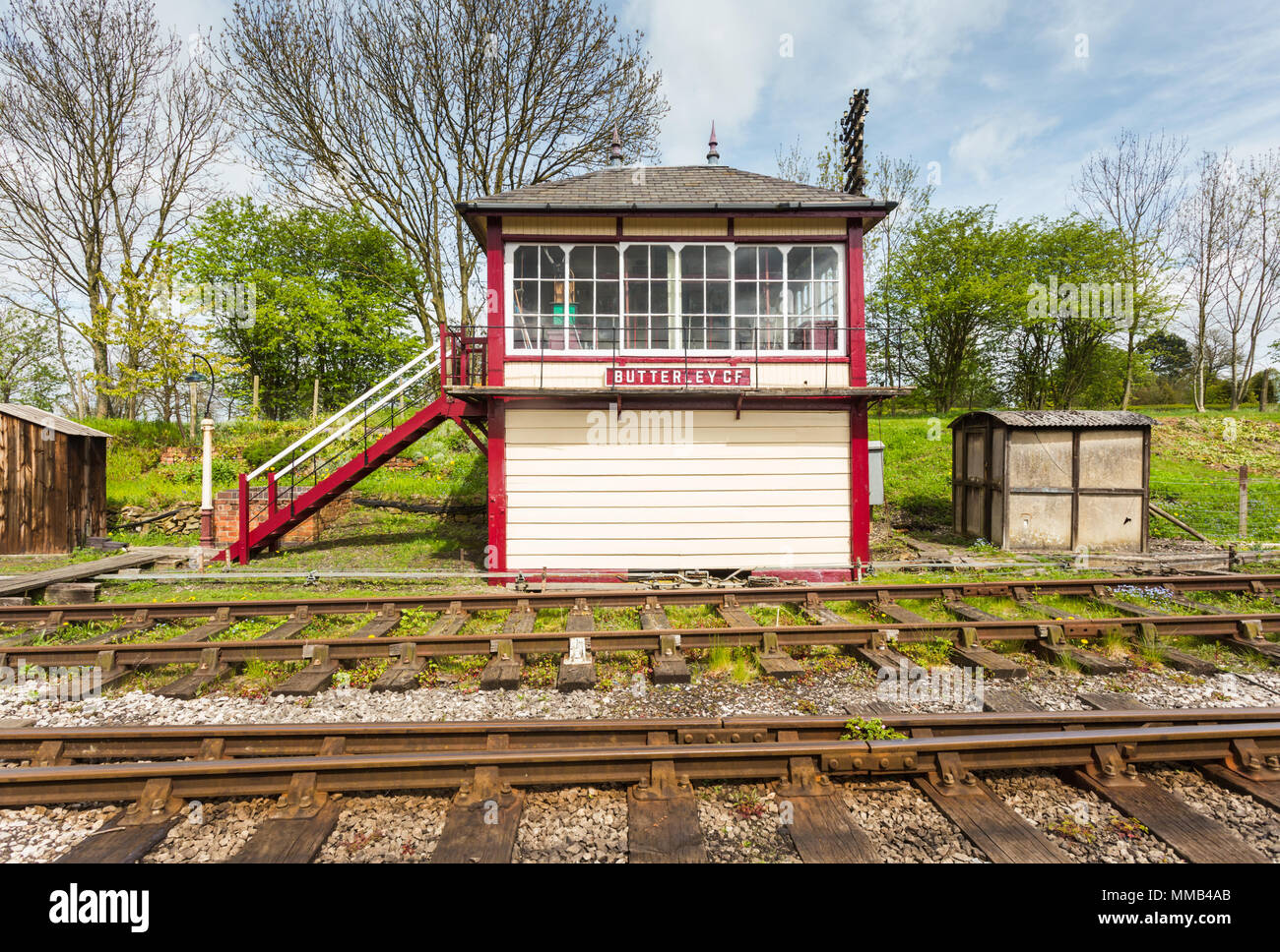 Old railway signal box, Swanwick Junction Derbyshire UK Stock Photo